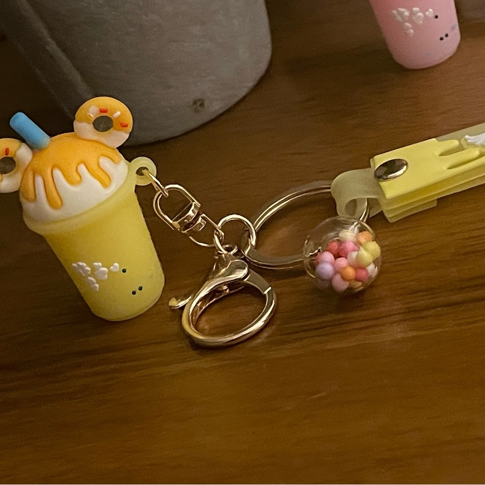 Cute ice cream milk tea keychain in yellow color